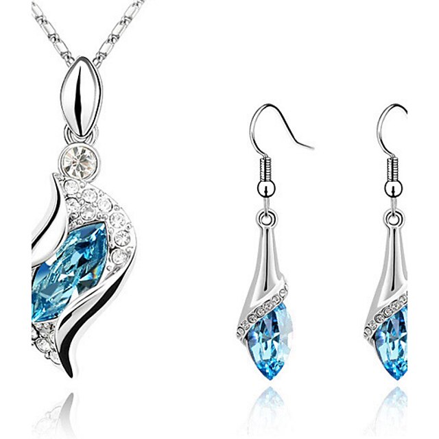  Jewelry Set Drop Earrings For Women's Sapphire Crystal Citrine Christmas Gifts Party Anniversary Crystal Cubic Zirconia Rhinestone S Shaped Solitaire Marquise Cut Drop Silver / Pendant Necklace