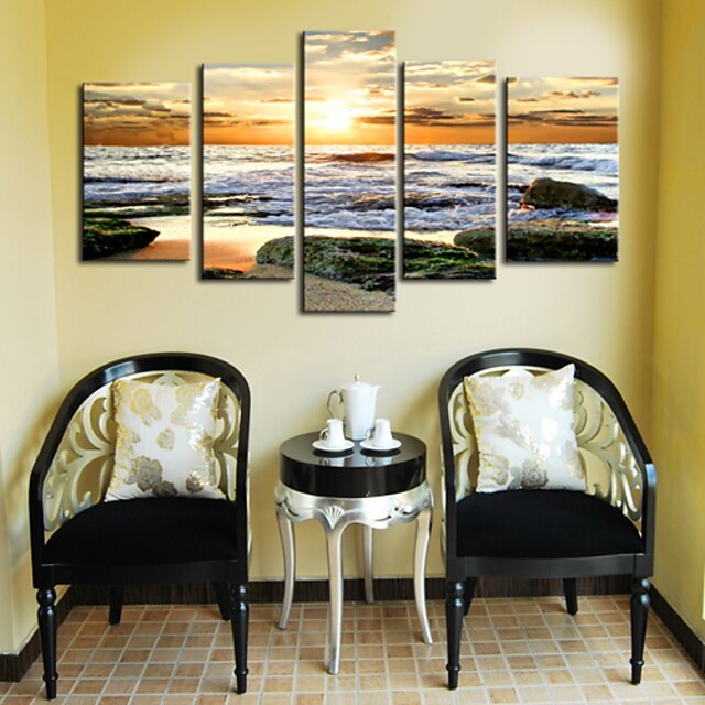  Stretched Canvas Print Art Landscape Roaring Waves Set of 5