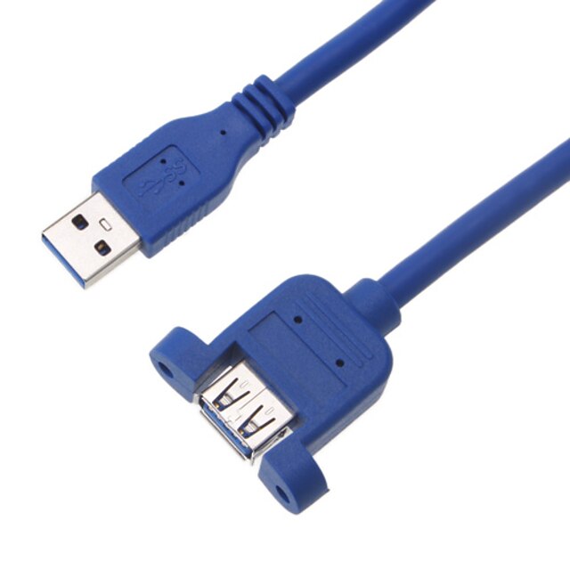  USB 3,0 hane till hona kabel Skruvhål Blå (0,6 m)