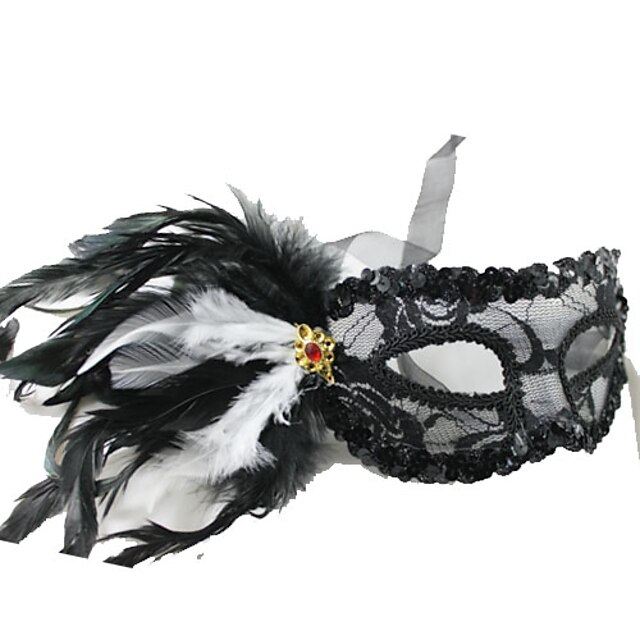  Majestic White and Black Feather Mardi Gras Mask