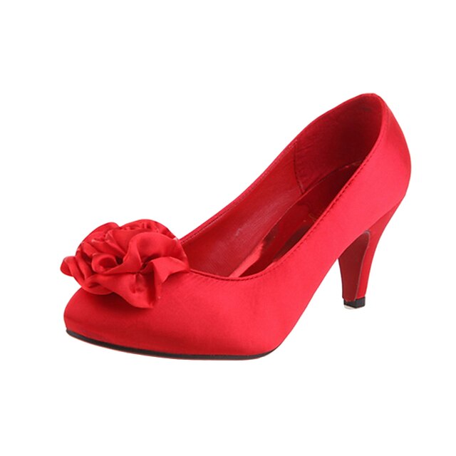  Feminino Sapatos Veludo Primavera Verão Outono Salto Agulha Flor para Casamento Vermelho