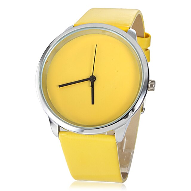  Women's Casual Style Yellow PU Band Quartz Wrist Watch Cool Watches Unique Watches