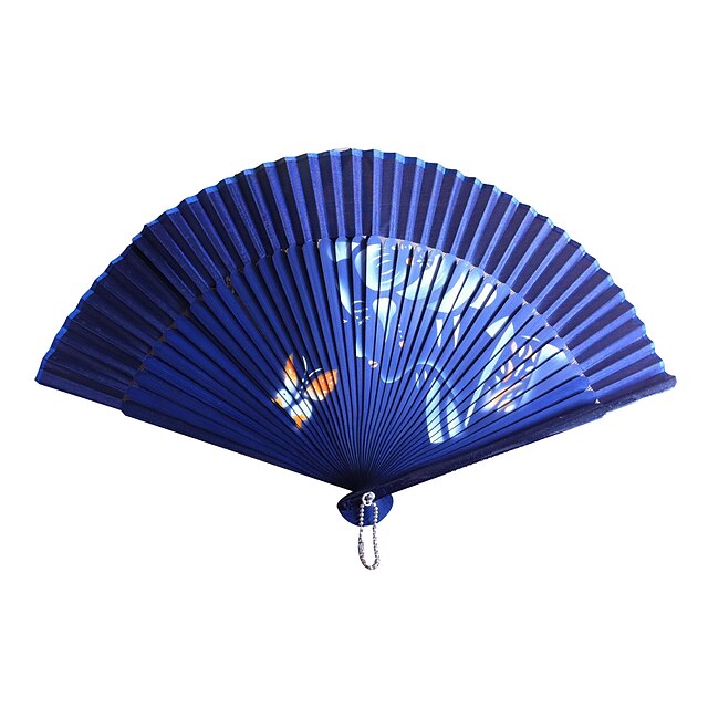  Airbrushed Banboo&Polyester Hand Fan - Set of 4 (Random Color)