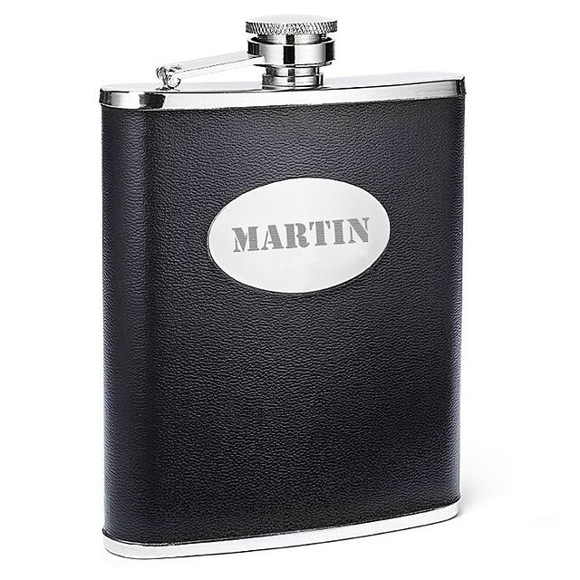  Personalized Father's Day Gift Black 8oz PU Leather Capital Letters Flask