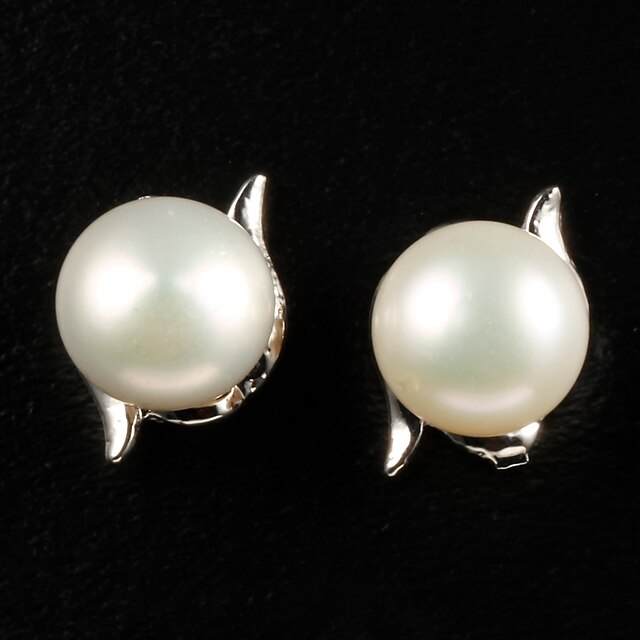  Elegant Alloy Silver Plated with Pearl Women's Stud Earrings