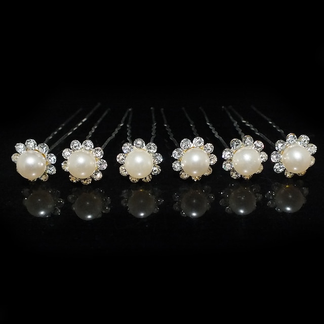 Beautiful Six Pieces Alloy Wedding Bridal Hairpins With Rhinestones And Imitation Pearls