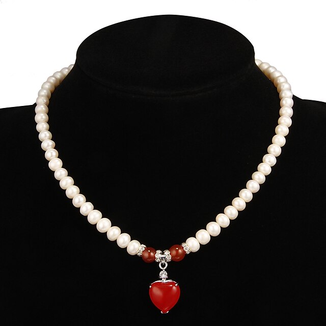 Roșu Roșu-aprins Inimă Perle Coliere Bijuterii Pentru Petrecere Ocazie specială Aniversare Cadou