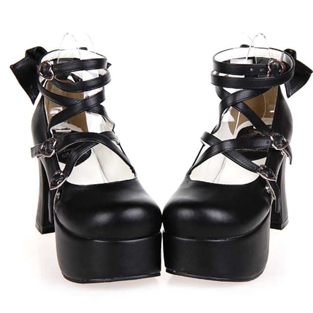  Γυναικεία Παπούτσια Classic Lolita Χειροποίητο Ψηλοτάκουνο Παπούτσια Φιόγκος 9.5 cm Μαύρο Συνθετικό δέρμα / Πολυουρεθάνη Δέρμα Αποκριάτικες Στολές