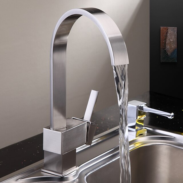  Kitchen faucet - One Hole Nickel Brushed Tall / ­High Arc Deck Mounted Contemporary / Single Handle One Hole