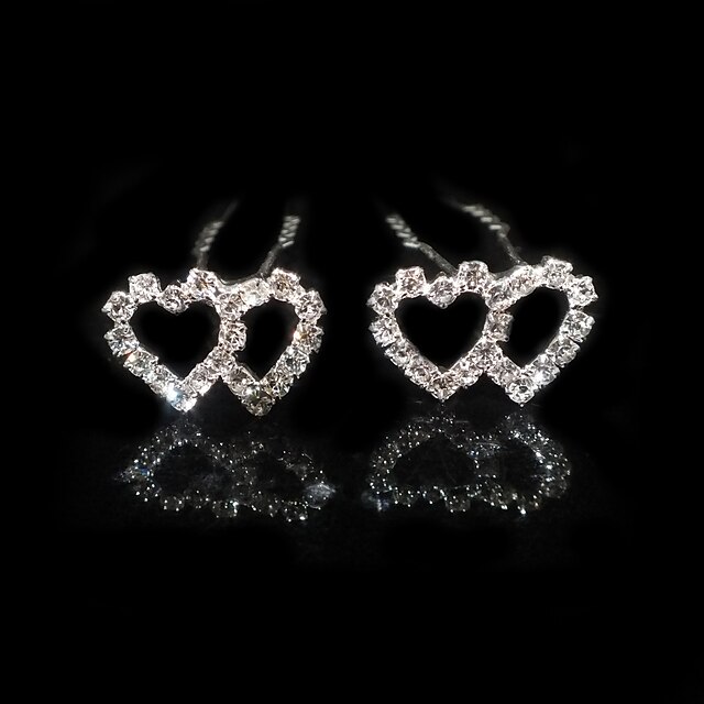  Two Pieces Alloy Heat Shape Wedding Bridal Hairpins With Rhinestones