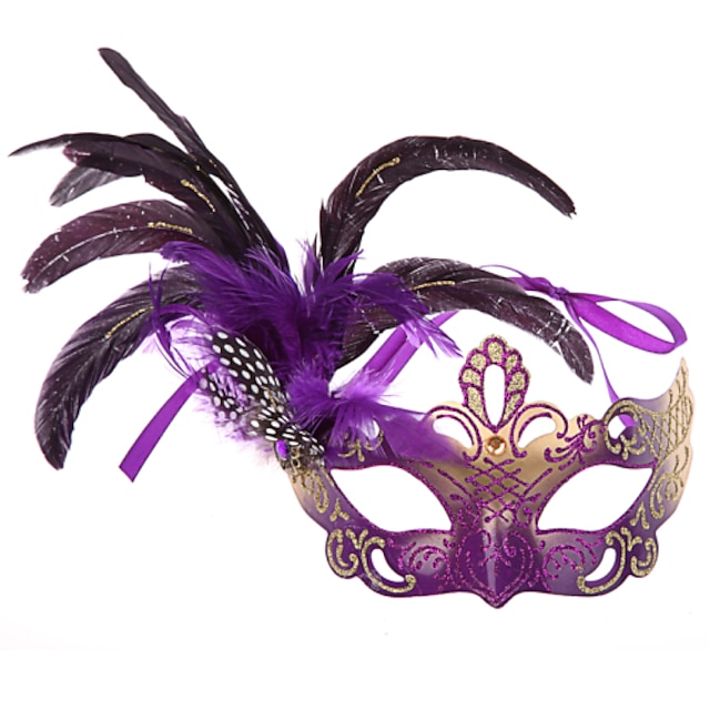  Fjer Maske Masquerade Mask Carnival Mask Inspireret af Venetian Sort Lilla Halloween Karneval Dame