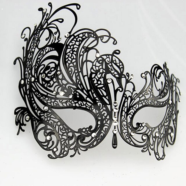  Punk Style Black Metal Hollow Carnival Masquerade Mask with Gemstone