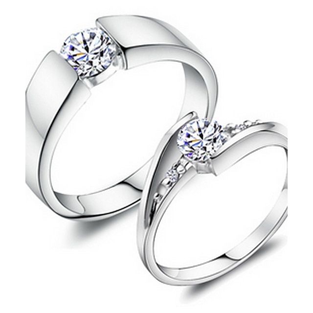  Anéis de Casal Solitário Prata Cobre Pedaço de Platina 18k Ouro senhoras Moda Blinging / Mulheres