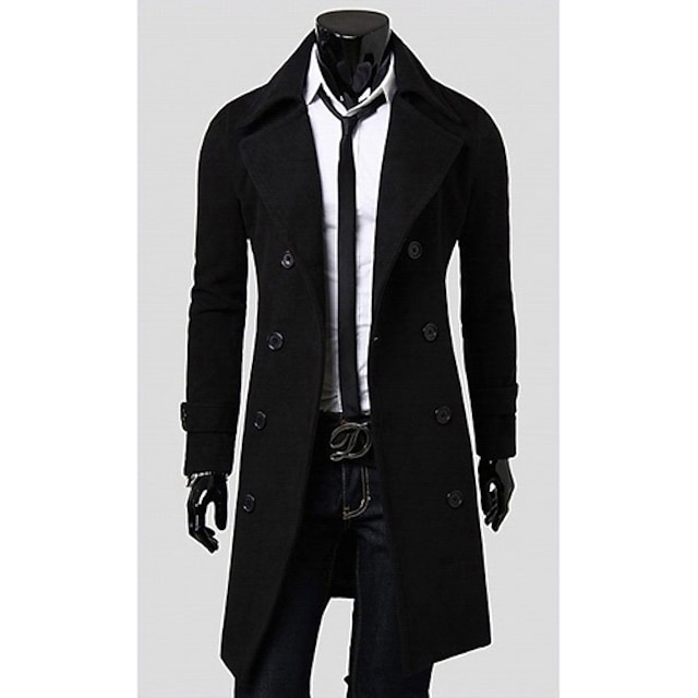  ZBN Pánská móda Double Breasted Bavlněné kabát (černý)