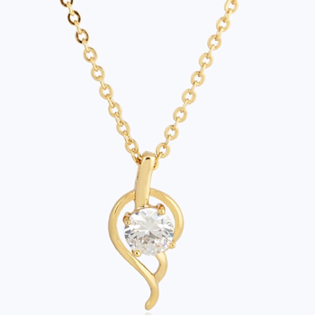  Yueli Women's White 18K Gold Zircon Pendant Incl. Necklace D0503