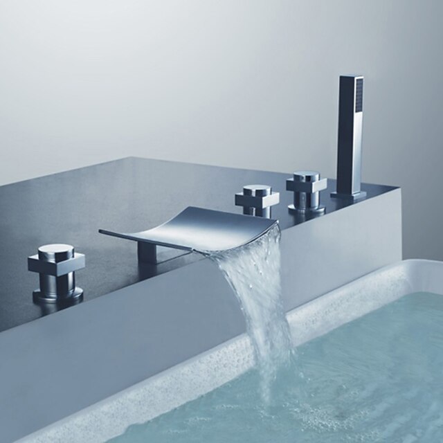  Badekarshaner - Moderne Krom Badekar & Bruser Keramik Ventil Bath Shower Mixer Taps / Tre Håndtag fem huller