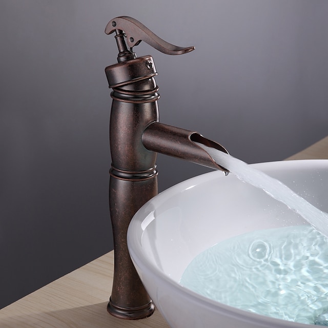  Lavandino rubinetto del bagno - Cascata Rame anticato Lavabo Uno / Una manopola Un foroBath Taps