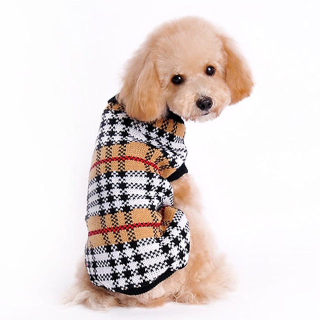  Kot Psy Sweter Plaid / Sprawdź Klasyczny Zatrzymujący ciepło Zima Ubrania dla psów Brązowy Kostium Wełniany XS S M L XL