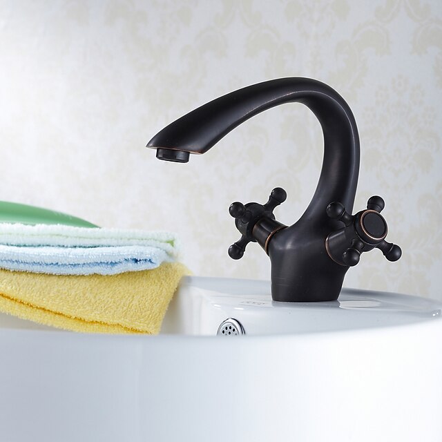  Håndvasken vandhane - Center-sæt Olie-gnedet Bronze Centersat Et Hul / To Håndtag et hulBath Taps