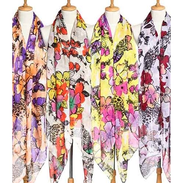  Colorful Big Size Flower Printed Voile Fabric Scarf