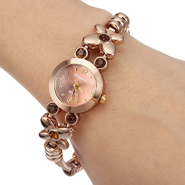  Women's Little Round Dial Diamante Flower Alloy Band Quartz Analog Wrist Watch Cool Watches Unique Watches