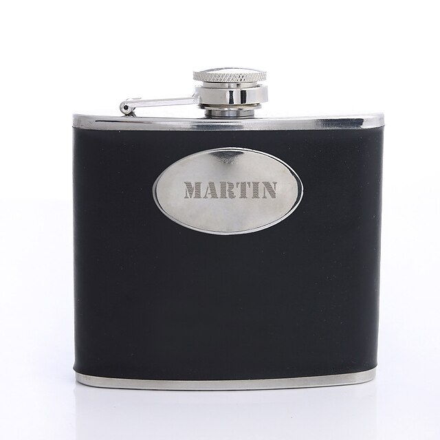  Personalized Father's Day Gift Black Curve 5oz PU Leather Capital Letters Flask