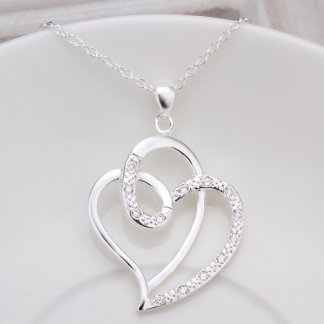  Women's Heart Shape Love Simple Style Pendant Necklace Cubic Zirconia Copper Rhinestone Silver Plated Pendant Necklace Party Thank You