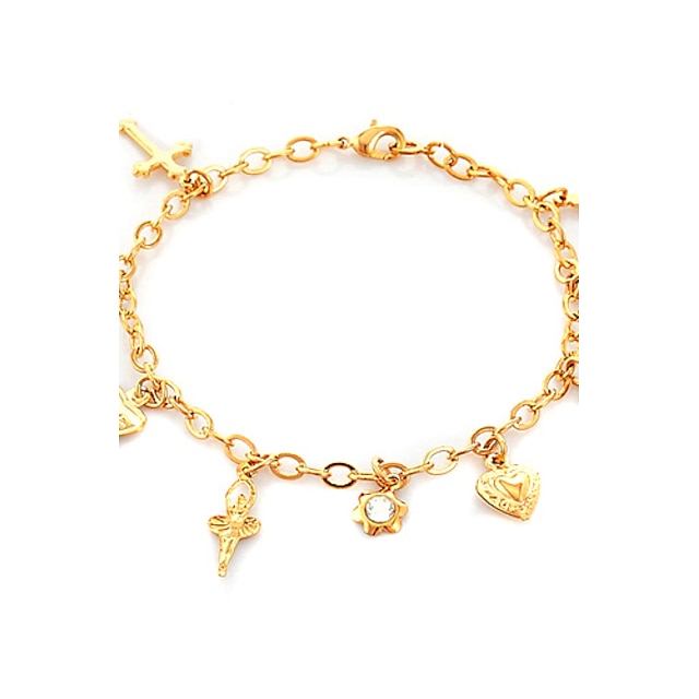 Women's Charm Bracelet Heart Love Ladies Initial 18K Gold Plated Bracelet Jewelry Gold / White For Wedding Party Daily Casual / Platinum Plated / Rhinestone