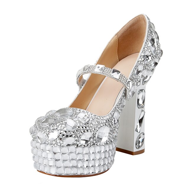  Lackleder Damen Braut Chunky Heel-Absatz-Schuhe mit Strass