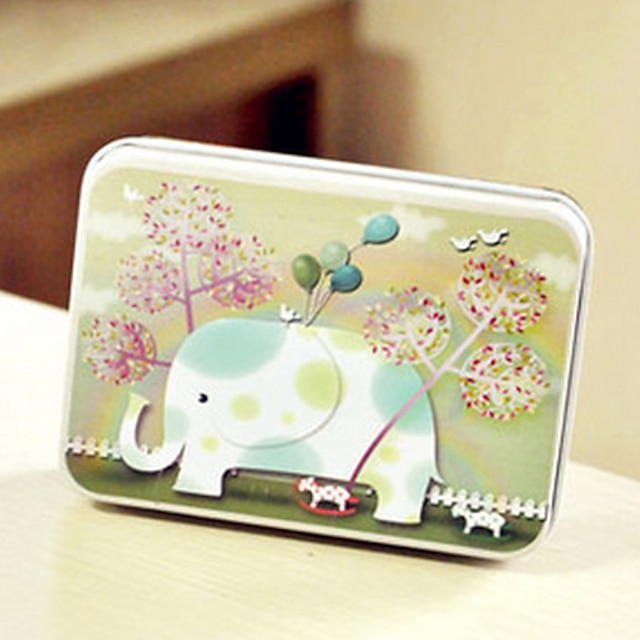  Rectangle Elephant Pattern Tin Box