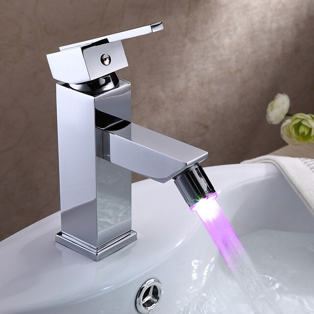  Bathroom Sink Faucet - LED Chrome Centerset One Hole / Single Handle One HoleBath Taps