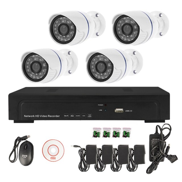  sinocam® 4ch Netzwerk-Videorecorder NVR-Kit-System (4pcs 1.0MP Mini ONVIF wasserdichte IP-Kamera), p2p