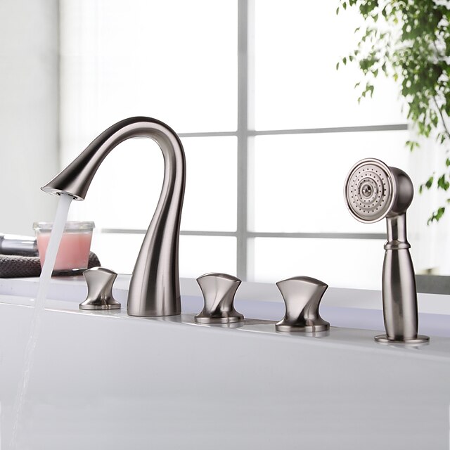  Badewannenarmaturen - Moderne Gebürsteter Nickel Romanische Wanne Keramisches Ventil Bath Shower Mixer Taps / Zwei Griffe Fünf Löcher