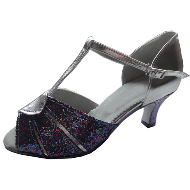  Women's Dance Shoes Latin Shoes Ballroom Shoes Heel Customized Heel Customizable Silver / Sparkling Glitter