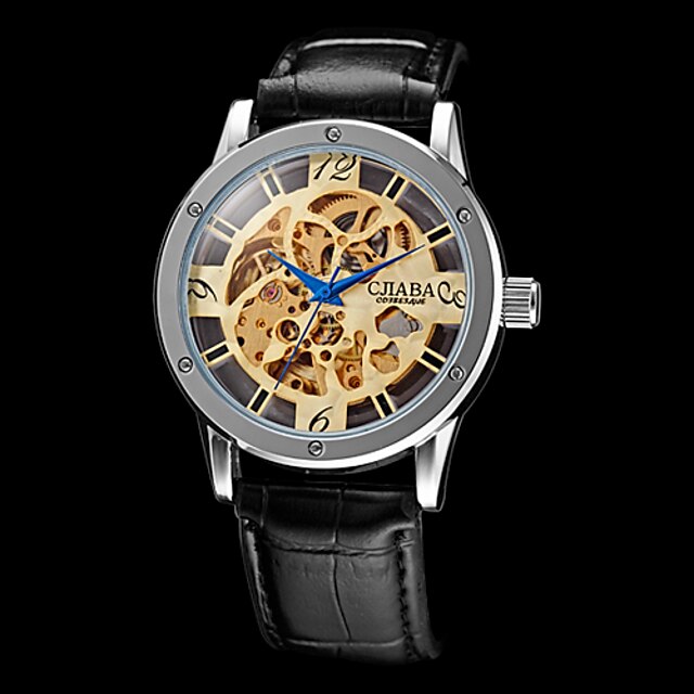  Pánské Náramkové hodinky mechanické hodinky Automatické natahování S dutým gravírováním PU Kapela Černá Zlatá Černá