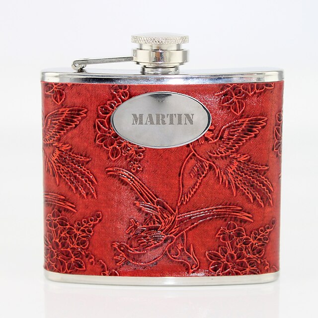  Personalized Gift Phoenix Pattern Red 5oz PU Leather Capital Letters Flask