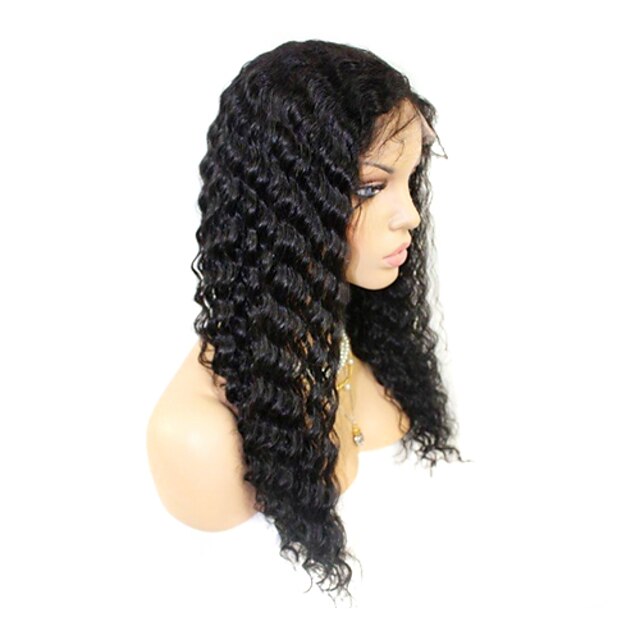  20inch Brazilian Remy Hair Front Lace Wig Deep Wave Off Black