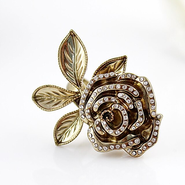  Kayshine Women's Rose Pattern Diamond Studded Vintage Style Alloy Ring