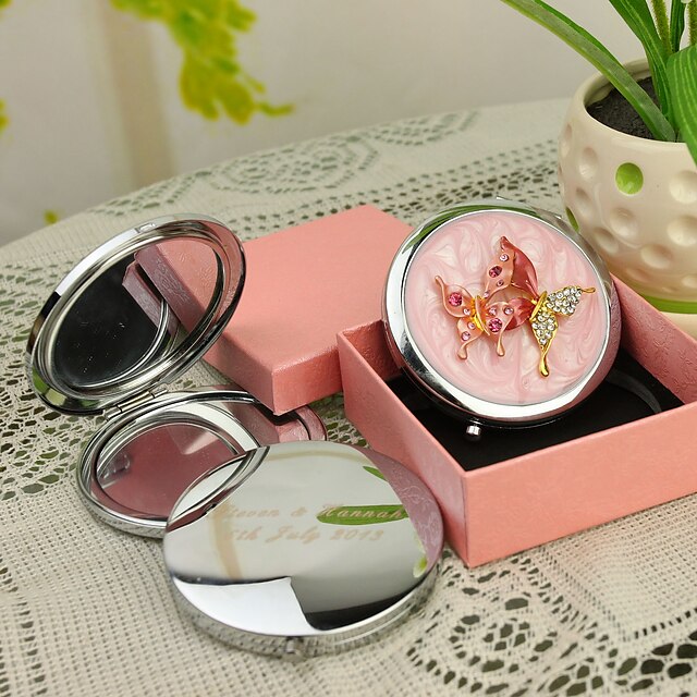  Modèle personnalisé papillon rose de cadeau Chrome miroir compact