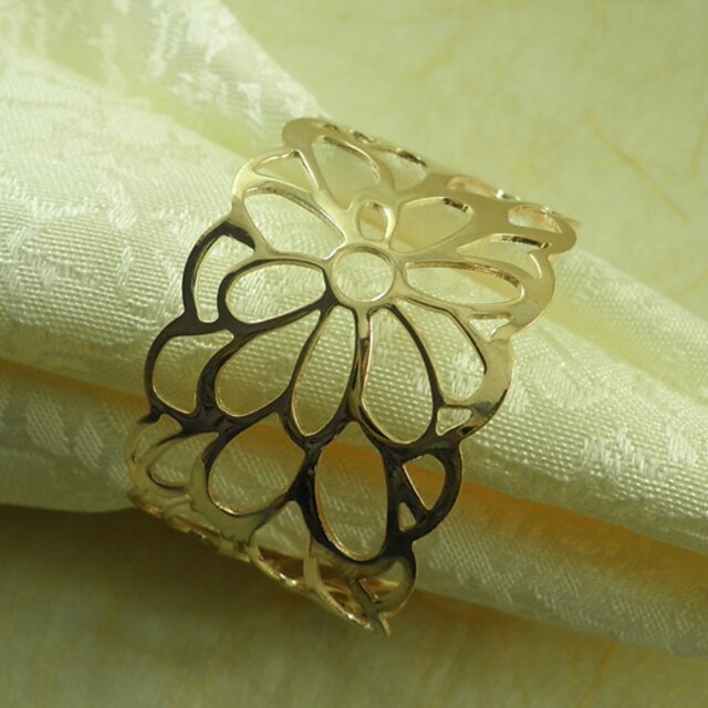  Gold-Blumen-Hochzeits Serviettenring Set von 6, Metall Dia 4,5 cm