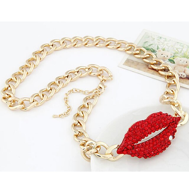  Женская мода Gemmy Red Lips Сплав ожерелье