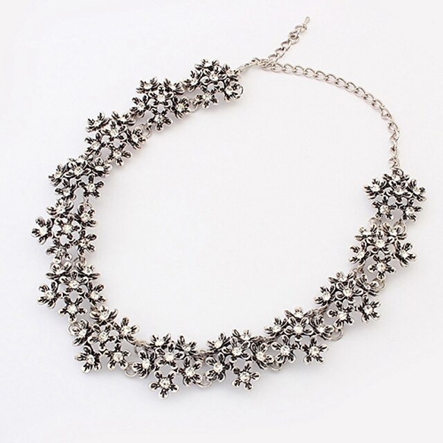  Btime Dámský stříbrný kov drahokamu Studded Small Flower náhrdelník