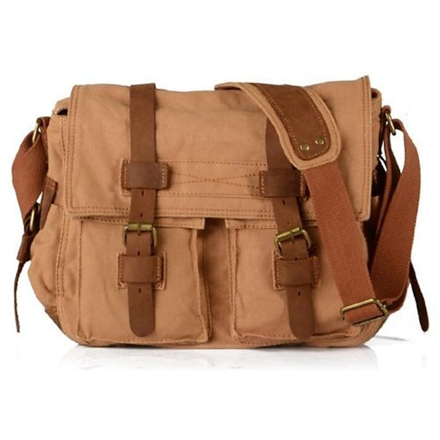  Men's Unisex Shoulder Messenger Bag Laptop Bag Crossbody Bag Canvas Daily Black Khaki Brown Coffee