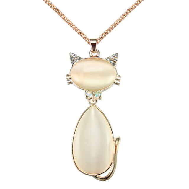  Lovely Gold Plated With Opal Kitty Pendant Women's Necklace