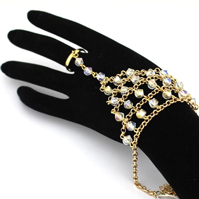  Elegant-Craft Fashion Sweet Link Layers Beads Bracelet Ring Bracelets:22Cm+5Cm;Ring:7