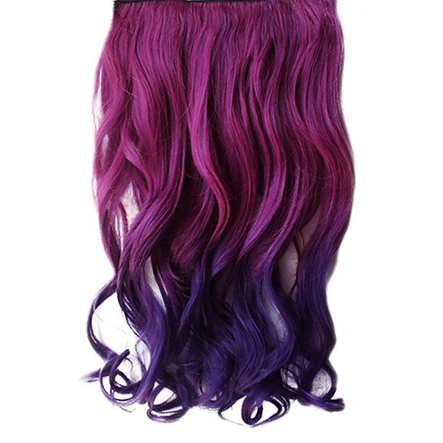  16 tums Clip i Synthetic Lila Gradient Wavy Löshår med 5 Clips