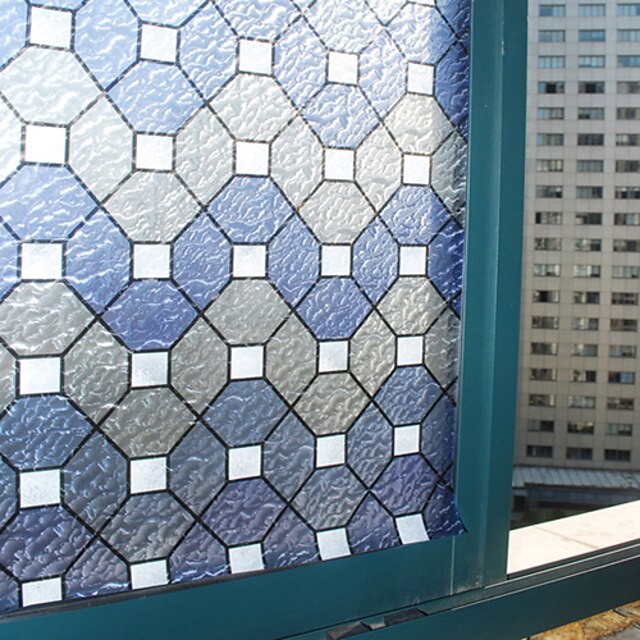  elegant klassisk blå geometrisk rhobus mønster vinduesfilm 1roll