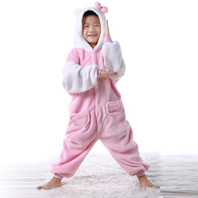  Adorável Rosa Kitty flanela Crianças Kigurumi Pajama