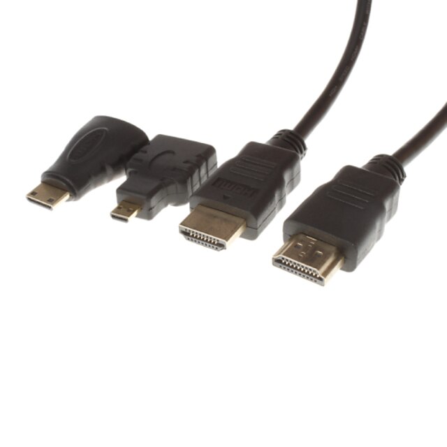  1.5m 5ft HDMI v1.4 mascul la mascul cablu negru cu HDMI la mini HDMI, HDMI pentru transport gratuit adaptor micro HDMI