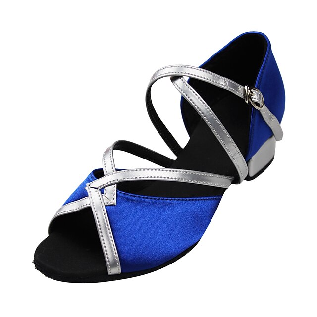  Women's Latin Shoes Ballroom Shoes Sandal Heel Low Heel Red Blue Buckle Kid's / Satin / Leather